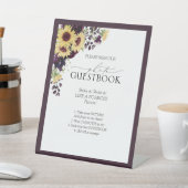 Elegant Plum Paarse Sunflower Wedding Guestbook Reclamebord Met Voetstuk (Insitu)