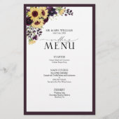Elegant Plum Paarse Sunflower Wedding Menu (Voorkant)