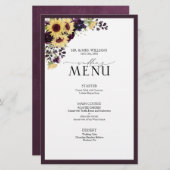 Elegant Plum Paarse Sunflower Wedding Menu (Voorkant / Achterkant)