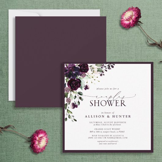 Elegant Plum Paarse Waterverf Couples Shower Kaart