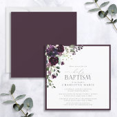 Elegant Plum Paarse Waterverf Floral Baby Baptisme Kaart