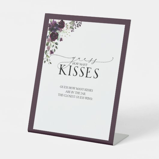 Elegant Plum Paarse Waterverf Hoeveel Kisses Reclamebord Met Voetstuk (Voorkant)