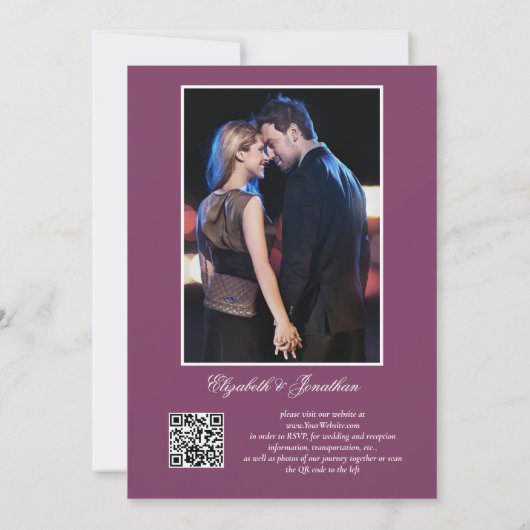 Elegant Plum Photo Monogram QR Code Wreater Kaart (Achterkant)