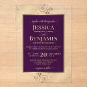 Elegant Plum Purple & Gold Stylish Text Wedding Acryl Uitnodigingen (Voorkant)