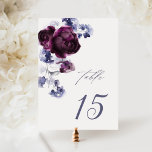 Elegant Plum Purple & Indigo Blue Floral Wedding Kaart<br><div class="desc">This wedding table number features a watercolor bouquet of plum purple peonies and indigo blue flowers. For more advanced customization of this design,  please click the BLUE DESIGN TOOL BUTTON. Matching items are also available.</div>