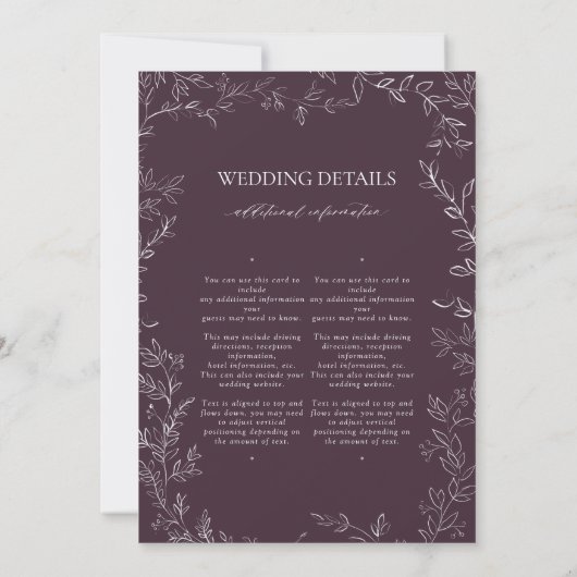 Elegant Plum Purple Leaf Monogram Details Wedding Kaart (Achterkant)