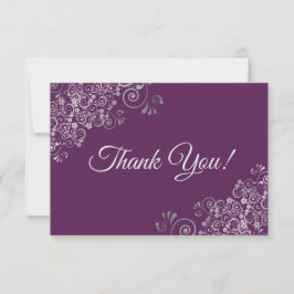 Elegant Plum Purple & Silver Curls Simple Wedding Bedankkaart