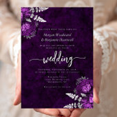 Elegant Plum Purple Silver Floral Wedding Folie Uitnodiging