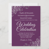 Elegant Plum Purple & Silver QR Code Wedding Kaart (Voorkant)