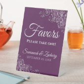 Elegant Plum Purple & Silver Wedding Favors  Reclamebord Met Voetstuk (Insitu)
