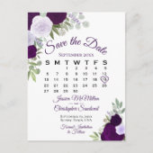 Elegant Plum Rozen Wedding Save the Date Calendar Aankondigingskaart (Voorkant)