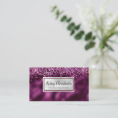 Elegant Plum & Silver Sparkle Confetti Visitekaartje (Staand voorkant)