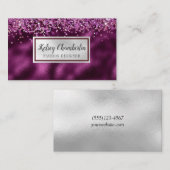 Elegant Plum & Silver Sparkle Confetti Visitekaartje (Voorkant / Achterkant)