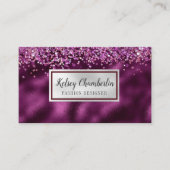 Elegant Plum & Silver Sparkle Confetti Visitekaartje (Voorkant)