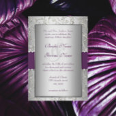 Elegant Plum Silver Swirl Wedding Invitations Kaart