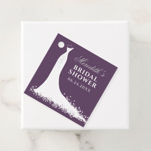 Elegant Plum Silver Wedding Gown Vrijgezellenfeest Bedankjes Labels (In situ)