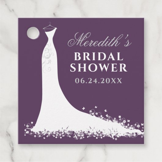 Elegant Plum Silver Wedding Gown Vrijgezellenfeest Bedankjes Labels (Voorkant)