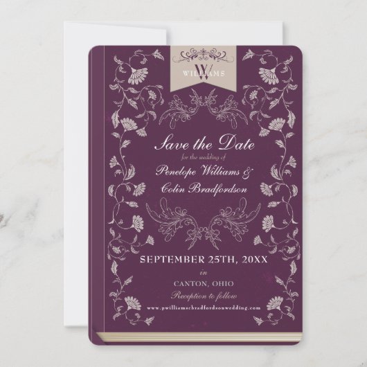 Elegant Plum Tan Boek Hoesje Bruiloft Save the Dat Kaart (Voorkant)