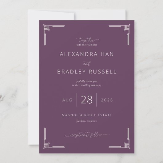 Elegant Plum Wedding Invitation Kaart (Voorkant)