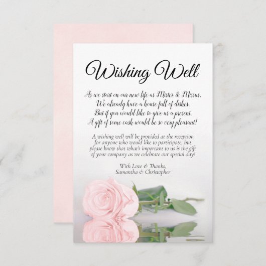 Elegant Plush Pink Rose Wedding Well Poem Informatiekaartje (Voorkant / Achterkant)