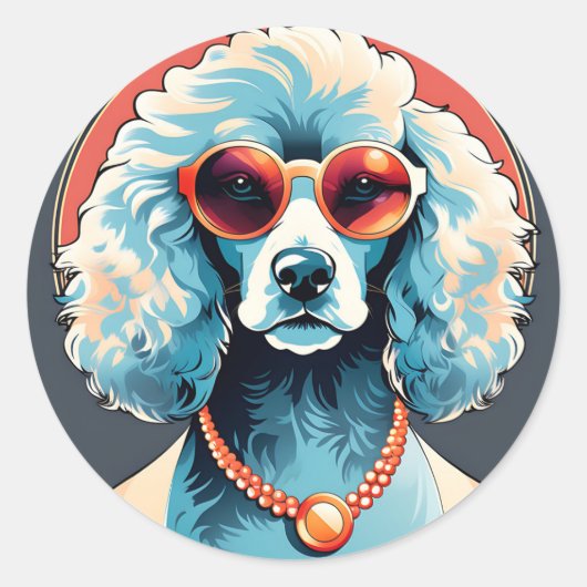 Elegant poedelportret ronde sticker (Voorkant)
