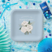 Elegant Poeder Blauw en Wit Rozen Bruiloft Papieren Bordje (Feest)