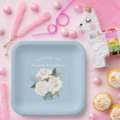 Elegant Poeder Blauw en Wit Rozen Bruiloft Papieren Bordje (Feest)