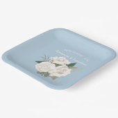 Elegant Poeder Blauw en Wit Rozen Bruiloft Papieren Bordje (Gebogen)