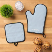 Elegant poeder blauw gepersonaliseerde naam - ovenwant & pannenlap set (Top down)