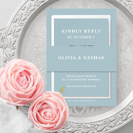 Elegant Poeder Blauw met Witte Tekst | Bruiloft Uitnodigingen Wikkel