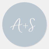 Elegant poeder blauw moderne bruiloft ronde sticker (Voorkant)