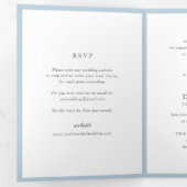 Elegant poeder blauw monogram moderne bruiloft drieluik uitnodiging (Binnenzijde eerst)