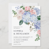 Elegant Poeder Blauw Roze Hydrangea Formele Bruilo Kaart (Voorkant)