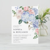 Elegant Poeder Blauw Roze Hydrangea Formele Bruilo Kaart (Staand voorkant)
