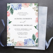 Elegant Poeder Blauw Roze Hydrangea Formele Bruilo Kaart