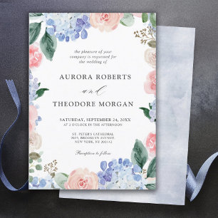 Elegant Poeder Blauw Roze Hydrangea Formele Bruilo Kaart