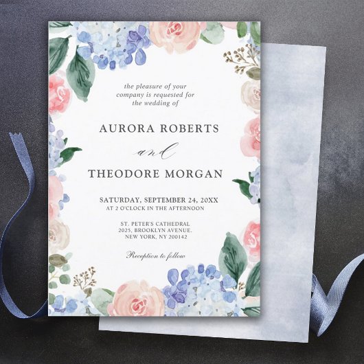 Elegant Poeder Blauw Roze Hydrangea Formele Bruilo Kaart