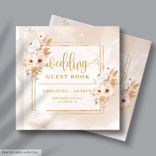 Elegant Poeder Roze Goud Bloemen Huwelijk Gastboek Gastenboek
