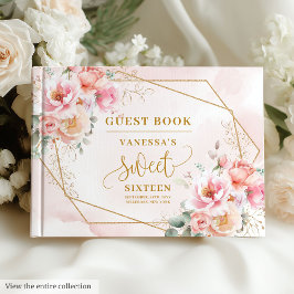 Elegant Poeder Roze Sage Goud Bloemen Zoet Zestien Gastenboek