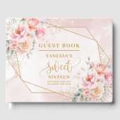 Elegant Poeder Roze Sage Goud Bloemen Zoet Zestien Gastenboek (Voorkant)