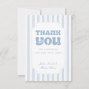 Elegant poederblauw gestreept patroon baby shower kaart