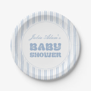 Elegant poederblauw gestreept patroon baby shower papieren bordje