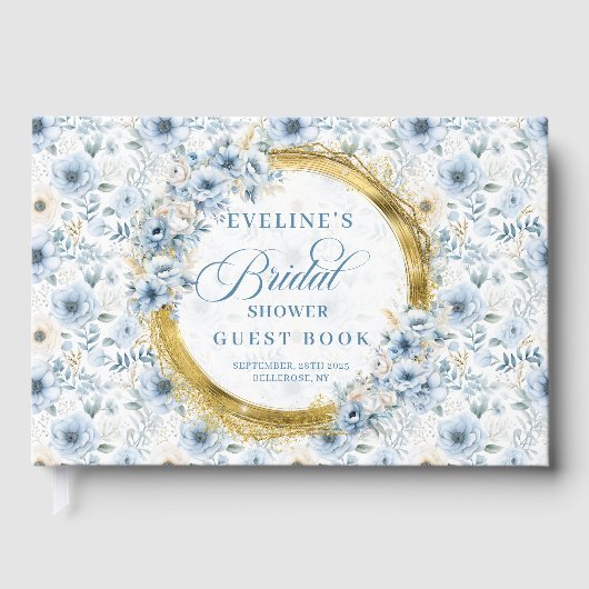 Elegant Poederblauw Goud Boho Floral Vrijgezellenf Gastenboek (Voorkant)