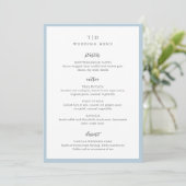 Elegant Poederblauw Monogram Modern Trouwen Menu (Staand voorkant)