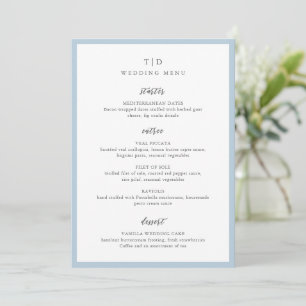 Elegant Poederblauw Monogram Moderne Trouw Menu