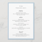 Elegant Poederblauw Monogram Moderne Trouw Menu (Voorkant)