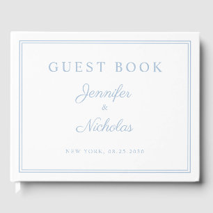Elegant Poederblauw Schrift Huwelijk Gastenboek