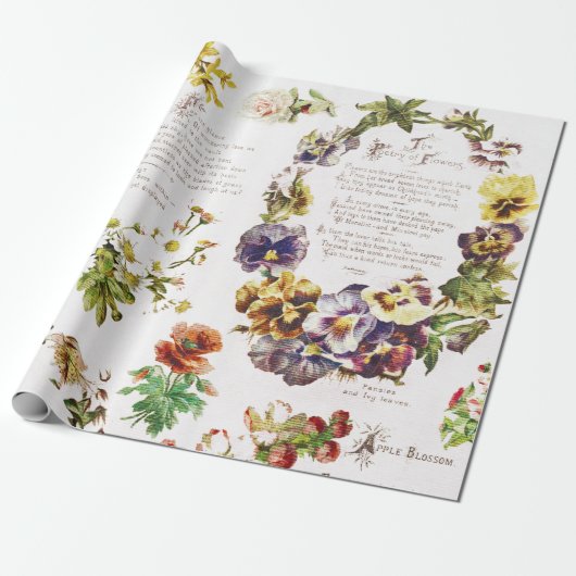 Elegant Poetry Flowers Antiek Boek Cadeaupapier (Uitgerold)