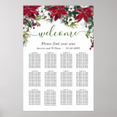 Elegant Poinsettia 12 Tables Wedding SEATING CHART Poster (Voorkant)