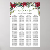 Elegant Poinsettia 16 Tables Wedding SEATING CHART Poster (Voorkant)